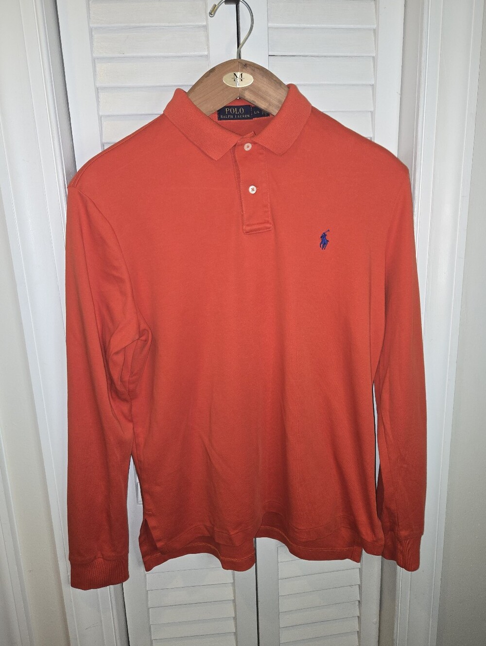 Polo Ralph Lauren Long Sleeve Polo Shirt Mens Large Red Orange Blue Pony Cotton